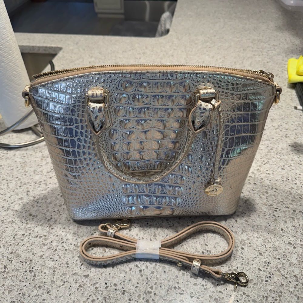 Silver Crocodile Embossed Handbag